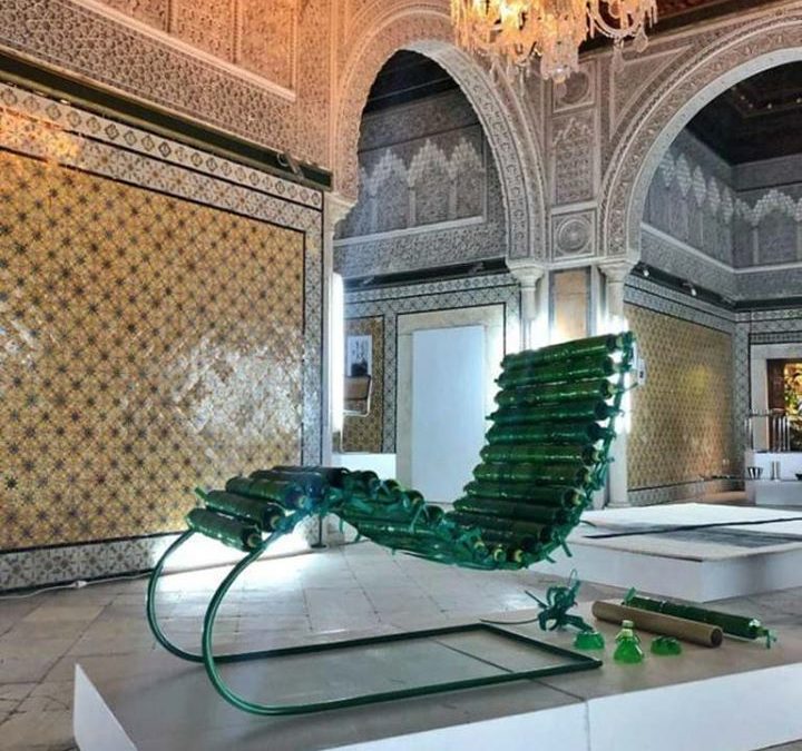 A deckchair made from green bottles collected during IEEE Xtreme